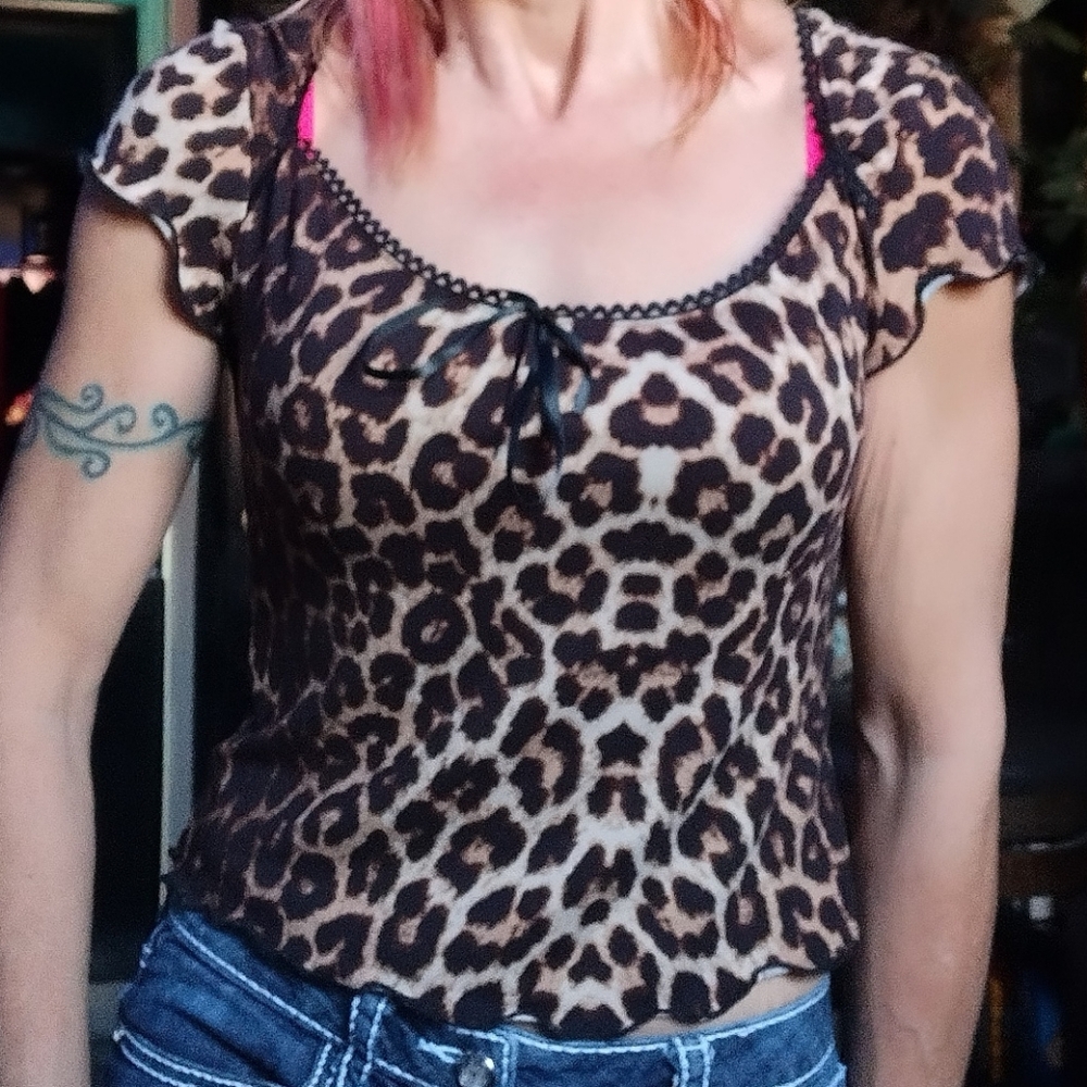 NWOT Leopard Print Short Sleeved Top